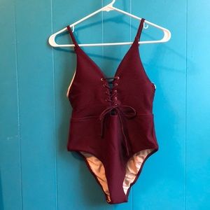 Pacsun one piece, lace up wine color bathing suit